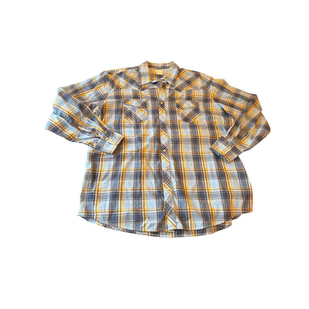 Wrangler Mens Plaid Button-Up Shirt 2XT Long-Sleeve Tall Size Blue Yellow‎